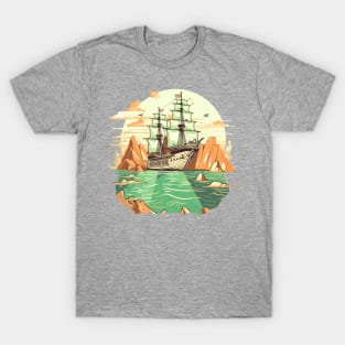 Pirate Ship Sailing Treacherous Waters T-Shirt